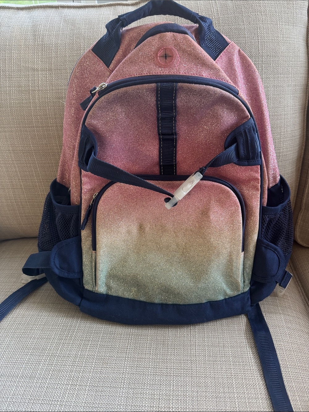Pottery Barn Kids Glitter Ombre Backpack in Pink and Navy